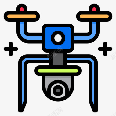 无人机智能技术16线性颜色图标图标