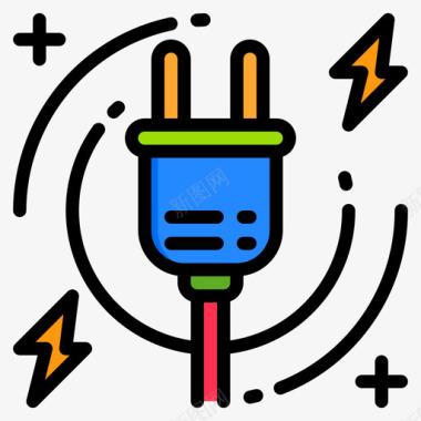 智能插头智能技术16线性颜色图标图标