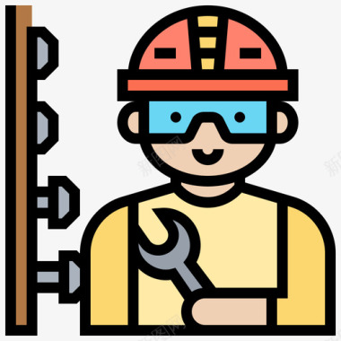 技工建筑工人3线条颜色图标图标