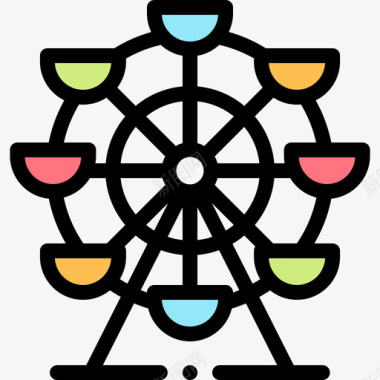 摩天轮马戏团66线性颜色图标图标