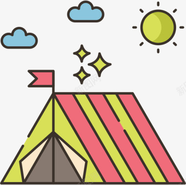 露营帐篷露营129线性颜色图标图标