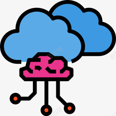 云计算大脑概念4线性颜色图标图标