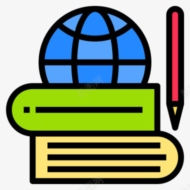 全球书籍和学习3线性颜色图标图标