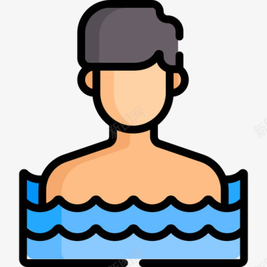 游泳运动员16号游泳池线性颜色图标图标