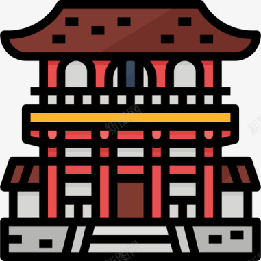 庙宇日本49线性颜色图标图标