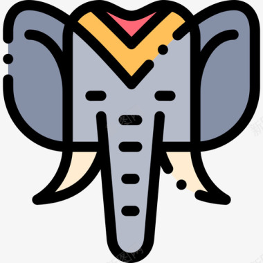 大象马戏团56线性颜色图标图标