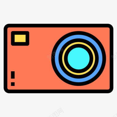 小型照相机摄影101线性彩色图标图标