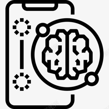 智能手机大脑概念线性图标图标