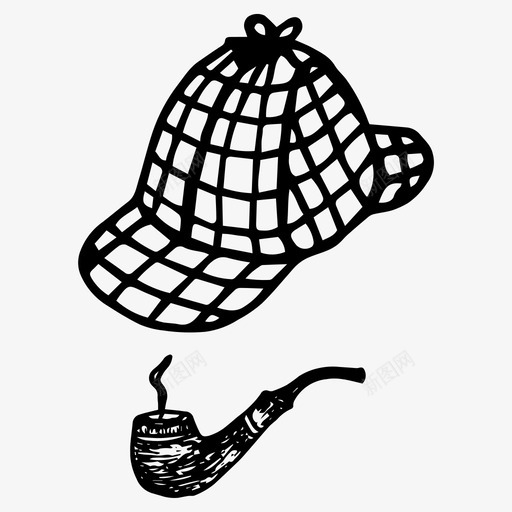 福尔摩斯侦探帽子图标svg_新图网 https://ixintu.com 侦探 帽子 手绘 烟斗 福尔摩斯