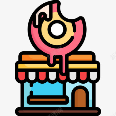 甜甜圈店城市52线性颜色图标图标
