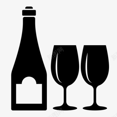葡萄酒和玻璃杯酒精日期图标图标
