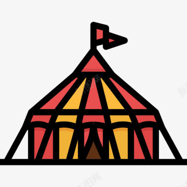 马戏团帐篷游乐园32线性颜色图标图标