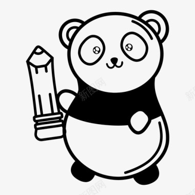 熊猫用铅笔动物卡瓦伊图标图标