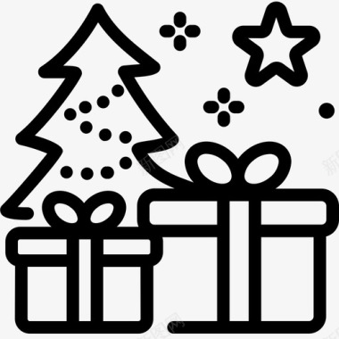 圣诞快乐圣诞树礼品盒图标图标