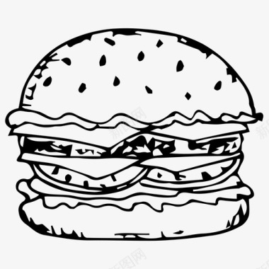 汉堡快餐手绘图标图标