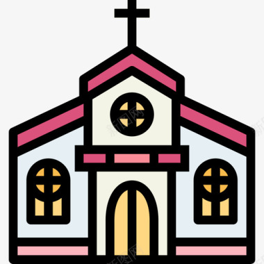 教堂复活节59线性颜色图标图标