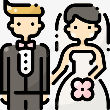 新娘婚礼205线性颜色图标图标