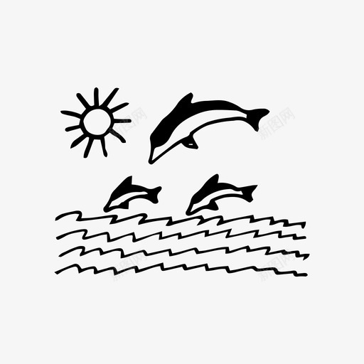 海海豚自然图标svg_新图网 https://ixintu.com 太阳 手绘 海洋 海豚 自然