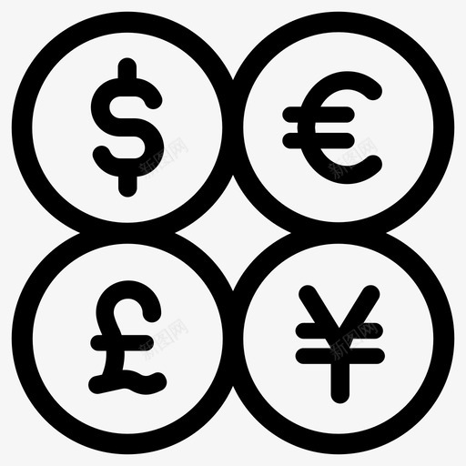 货币美元欧元图标svg_新图网 https://ixintu.com 日元 欧元 美元 英镑 货币