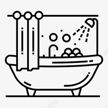 浴缸窗帘放松图标图标