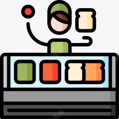 三明治68号餐厅线性颜色图标图标