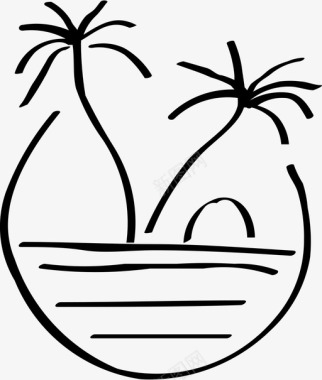 手绘海滩日落手绘棕榈树图标图标
