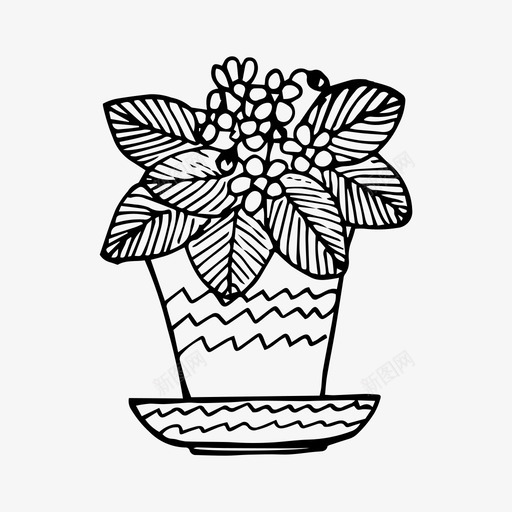 花花盆手绘图标svg_新图网 https://ixintu.com 室内植物 手绘 自然 花 花盆