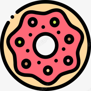 甜甜圈面包房94线性颜色图标图标