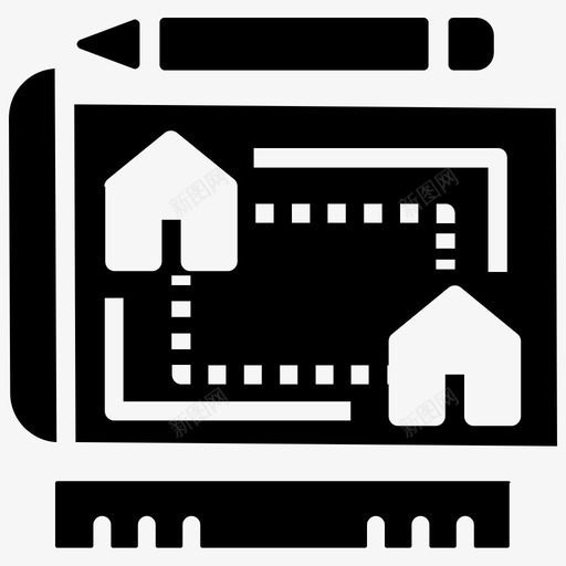 蓝图施工图标svg_新图网 https://ixintu.com 地图 平面图 房地产2黑填充 施工 蓝图 设计