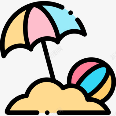 沙滩伞热带46线形颜色图标图标