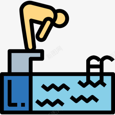 游泳池健身馆3线性颜色图标图标