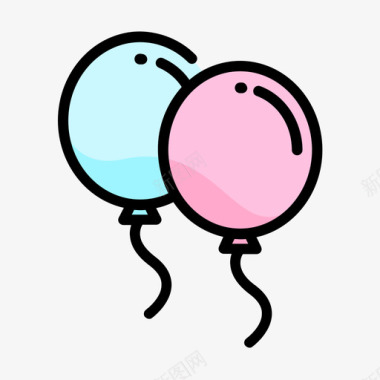 气球婴儿淋浴30线性颜色图标图标