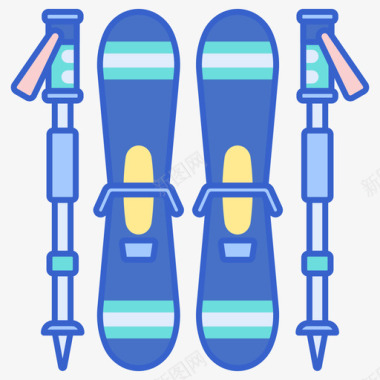 滑雪板冬季旅行线性颜色图标图标
