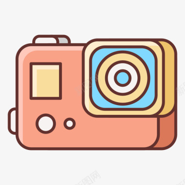 动作摄像机夏季旅行线性颜色图标图标