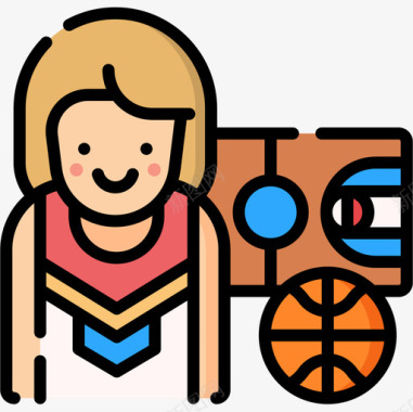 篮球运动员工作和职业9线性颜色图标图标