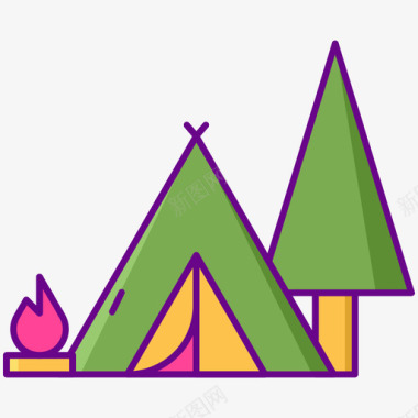 露营地夏季旅行1线性颜色图标图标