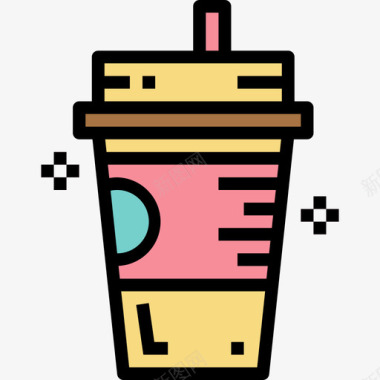 冰咖啡33号咖啡厅线性颜色图标图标
