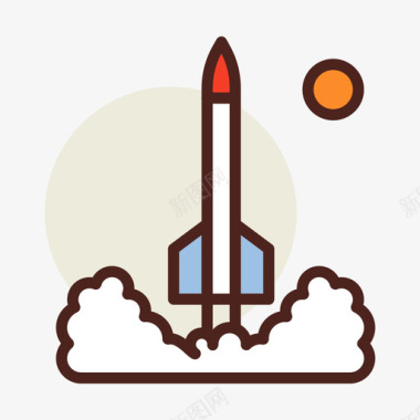 火箭发射太空144线颜色图标图标