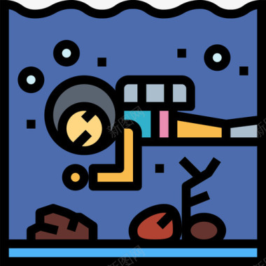 潜水员水族馆3线性颜色图标图标
