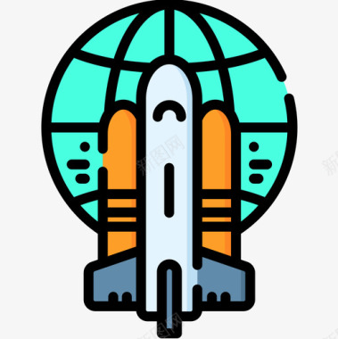 火箭未来世界3线性颜色图标图标