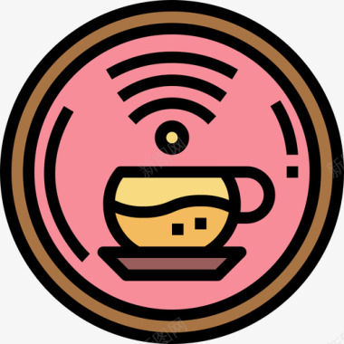 Wifi33号咖啡厅线性颜色图标图标