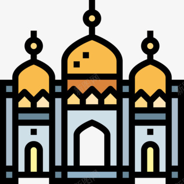 清真寺67栋建筑线条色彩图标图标