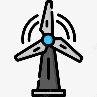 风力涡轮机可再生能源2线性颜色图标图标