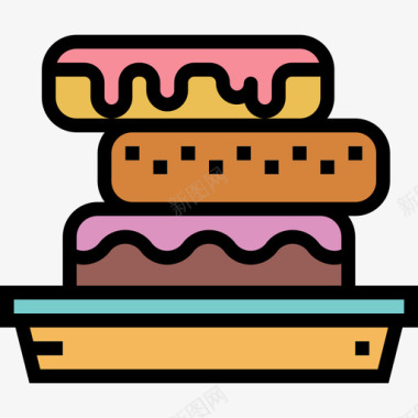 甜甜圈33号咖啡厅线性颜色图标图标