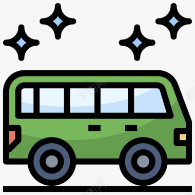 巴士洗车10线性颜色图标图标