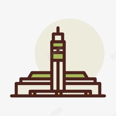 哈桑清真寺22座纪念碑线性颜色图标图标