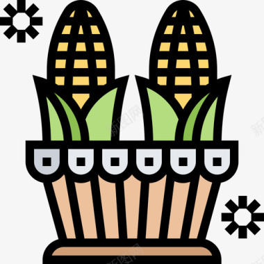 玉米野餐元素4线性颜色图标图标