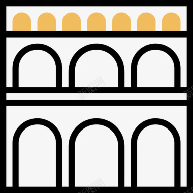 建筑法国符号5黄色阴影图标图标