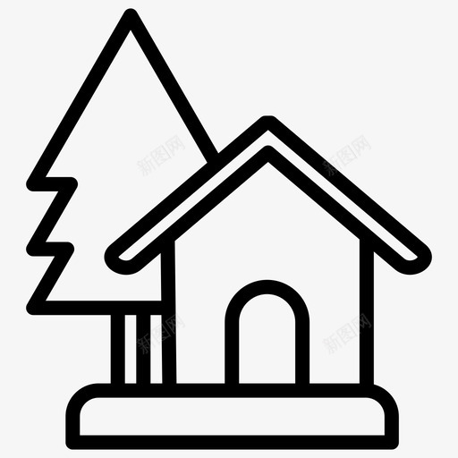 家房子松树图标svg_新图网 https://ixintu.com 圣诞加粗线条集37 家 房地产 房子 松树