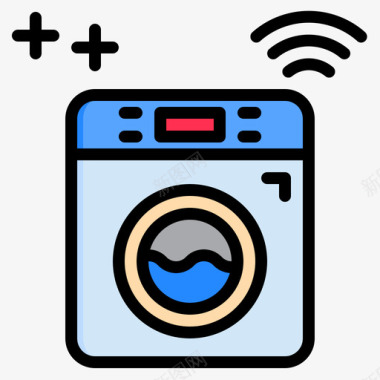 洗衣机智能技术16线性颜色图标图标